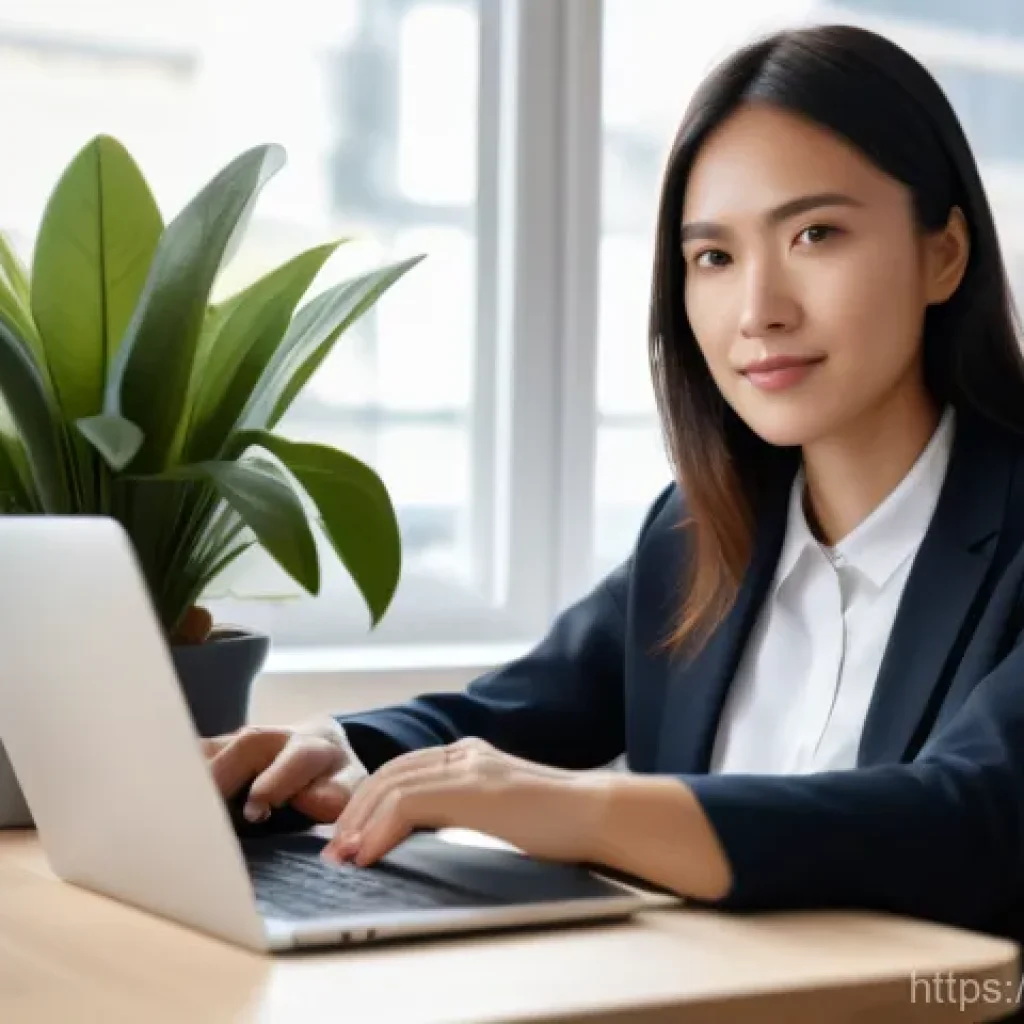 번역사 연봉 협상 시 유의점 - A confident and professional female translator, in her early 30s, sits at a modern desk, meticulousl...
