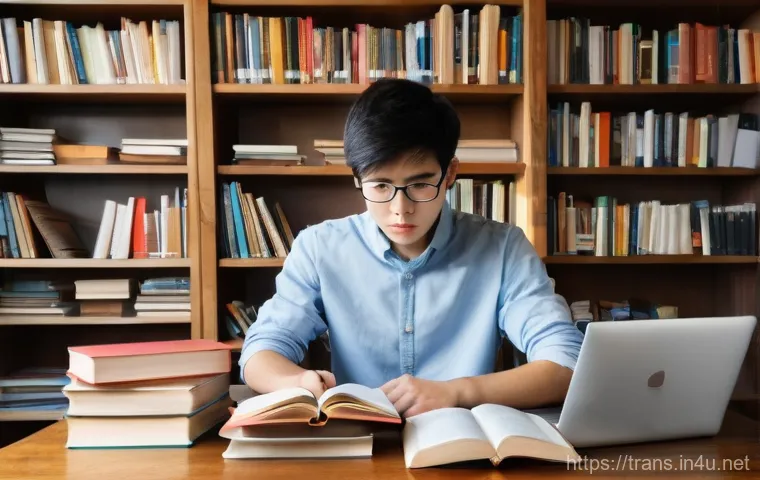 번역사 자격증 학습 자료의 효율적 활용법 - **Image Prompt 1: Overwhelmed by Resources, Finding the Perfect Fit**
A young adult, with a dete...