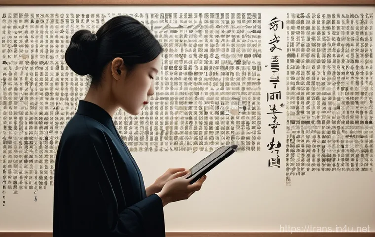 번역사 실무에서의 자주 발생하는 문제 해결법 - A male translator in his late 30s or early 40s, dressed in a sharp business-casual outfit, is depict...