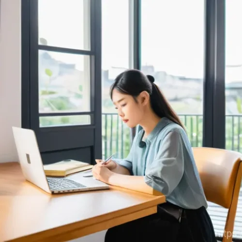 Home 14 번역사 자격증 시험을 위한 시간 배분 - **Image Prompt: Strategic Study Planner**
A focused East Asian female student, in her late 20s, ...