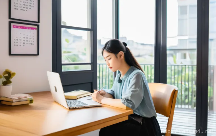 번역사 자격증 시험을 위한 시간 배분 - **Image Prompt: Strategic Study Planner**
A focused East Asian female student, in her late 20s, ...